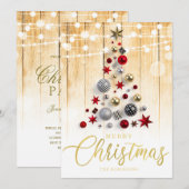 Elegante rustieke gouden script kerstboom kaart (Voorkant / Achterkant)