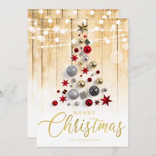 Elegante rustieke gouden script kerstboom kaart (Voorkant / Achterkant)