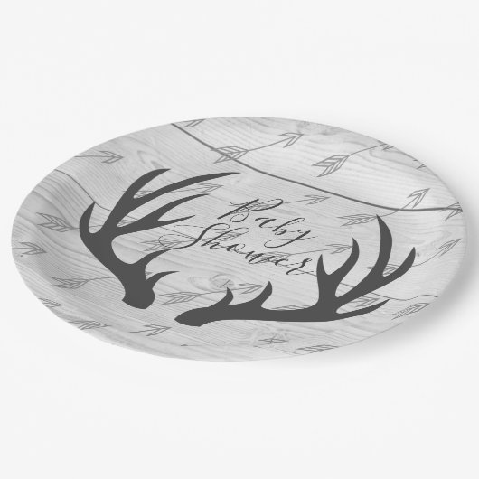 Elegante Rustieke Grijze Geweitakken & Wit Hout Papieren Bordje (Gekanteld)