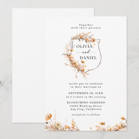 Elegante Rustieke Grilbloemen Bruiloft Kaart (Voorkant / Achterkant)