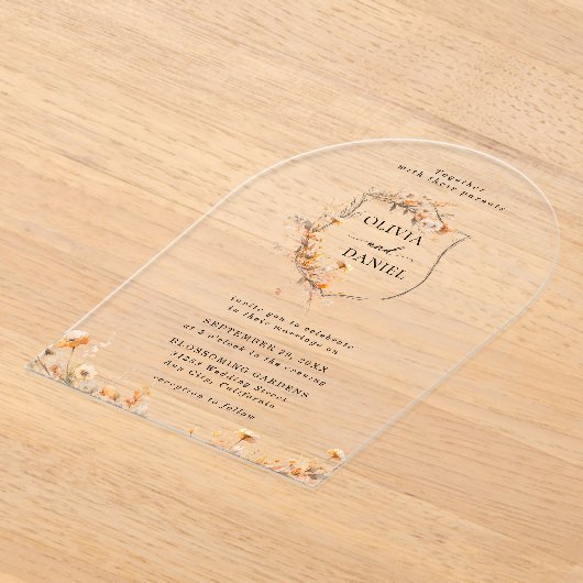 Elegante rustieke grillige wilde bloemen bruiloft acryl uitnodigingen (Laagn)