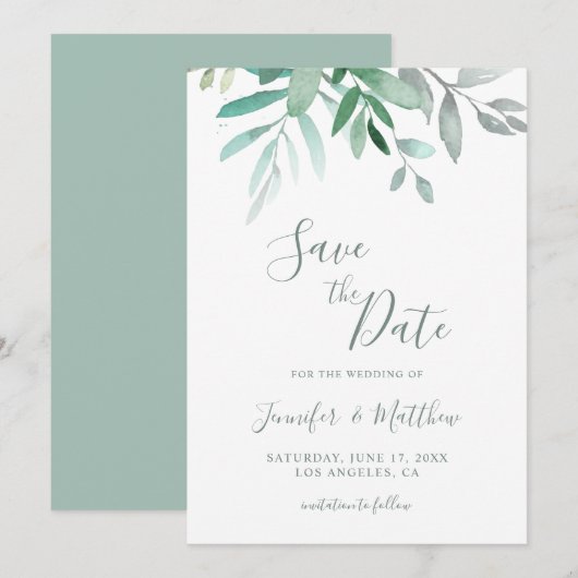 Elegante rustieke groen bruiloft Save the Date Kaa (Voorkant / Achterkant)
