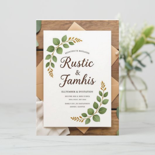 Elegante rustieke groen bruiloft uitnodiging (Staand voorkant)