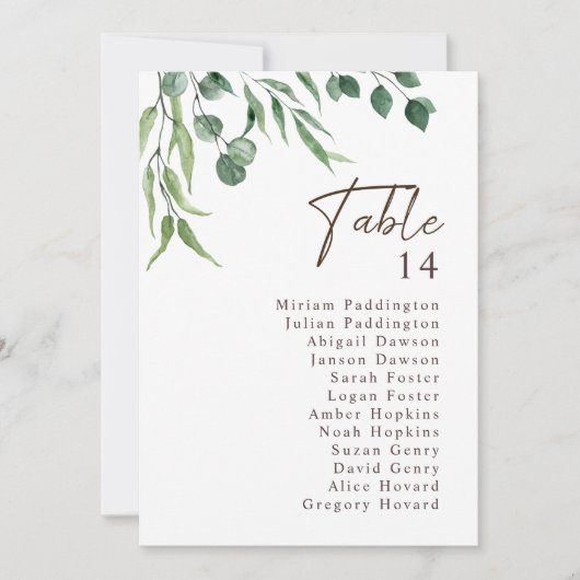 Elegante Rustieke Groene Huwelijkstafel Nummerkaar (Voorkant)