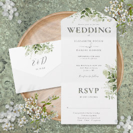 Elegante Rustieke Groene Typografie Trouwdag All In One Uitnodiging
