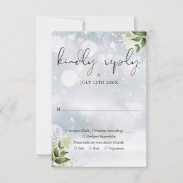 Elegante Rustieke Groene Winter Huwelijk RSVP Kaartje