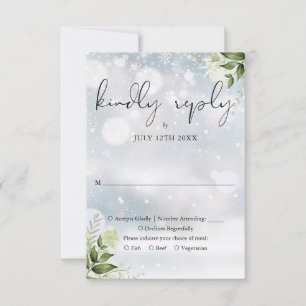 Elegante Rustieke Groene Winter Huwelijk RSVP Kaartje