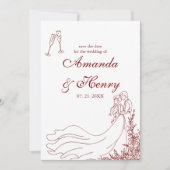 Elegante rustieke hand getrokken paar Bourgogne fo Save The Date (Voorkant)