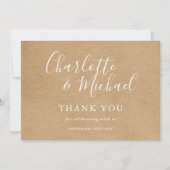 Elegante rustieke handtekening script bruiloft dan bedankkaart (Voorkant)