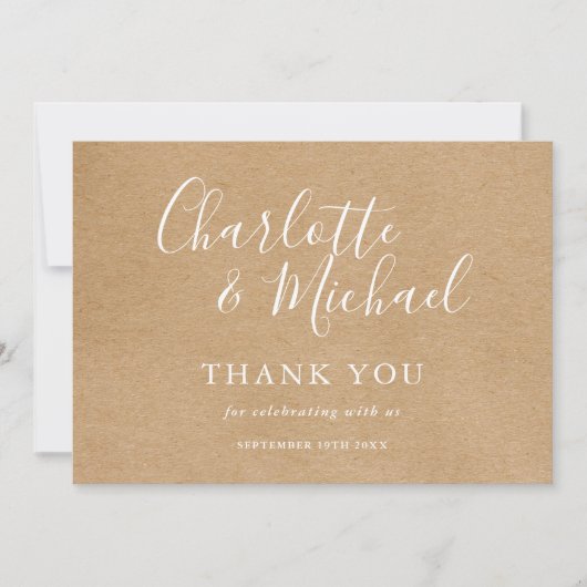 Elegante rustieke handtekening script bruiloft dan bedankkaart (Voorkant)