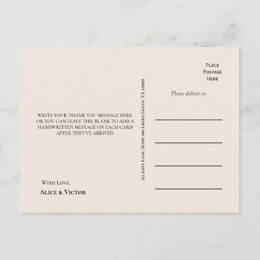 Elegante rustieke Herfst Beige bruiloft dank u Briefkaart (Achterkant)