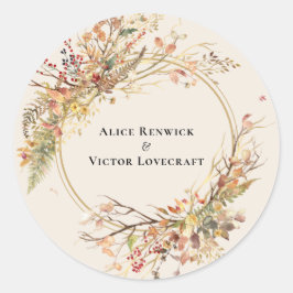 Elegante rustieke Herfst Beige bruiloft envelop af Ronde Sticker
