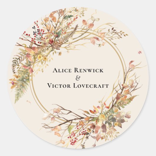 Elegante rustieke Herfst Beige bruiloft envelop af Ronde Sticker (Voorkant)