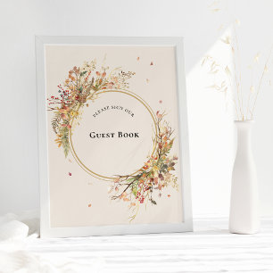 Elegante rustieke Herfst Beige bruiloft gast boek  Poster