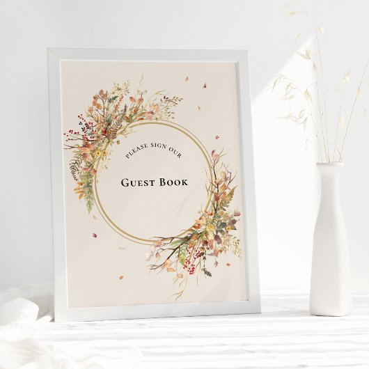 Elegante rustieke Herfst Beige bruiloft gast boek  Poster