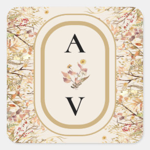 Elegante rustieke Herfst Beige bruiloft Monogram Vierkante Sticker
