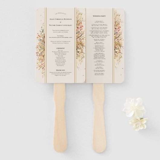 Elegante rustieke Herfst Beige bruiloft programma Handwaaier (Voorkant en achterkant)