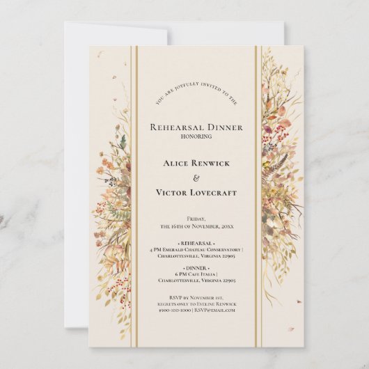 Elegante rustieke Herfst Beige bruiloft repetitie  Kaart (Voorkant)