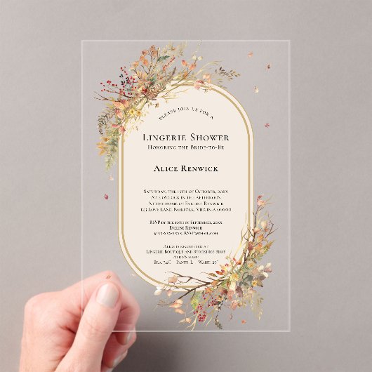 Elegante rustieke Herfst Beige Lingerie Douche Acryl Uitnodigingen (Insitu (Draagbaar))