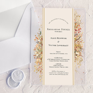 Elegante rustieke herfst beige proefdinermaal acryl uitnodigingen