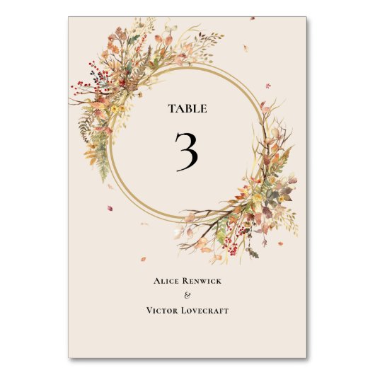 Elegante rustieke Herfst Beige Trouwtafel Nummer Kaart (Voorkant)