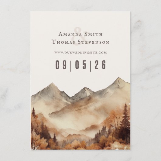 Elegante rustieke herfst berglandschap bruiloft informatiekaartje (Achterkant)