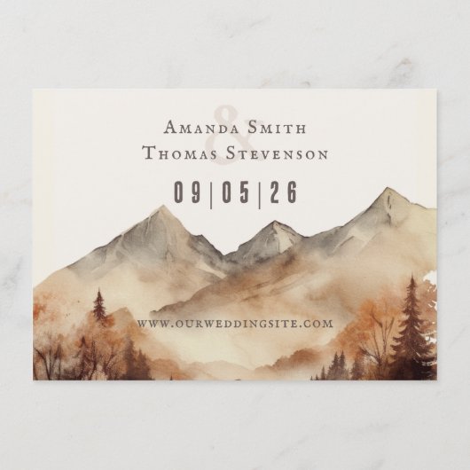 Elegante rustieke herfst berglandschap bruiloft informatiekaartje (Achterkant)