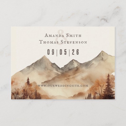Elegante rustieke herfst berglandschap bruiloft informatiekaartje (Achterkant)