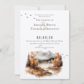 Elegante rustieke herfst berglandschap bruiloft kaart (Voorkant)