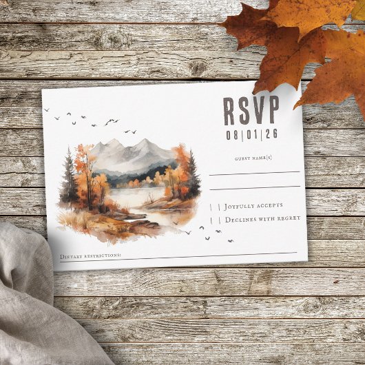 Elegante rustieke herfst berglandschap bruiloft RSVP kaartje