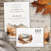 Elegante rustieke herfst berglandschap bruiloft RSVP kaartje