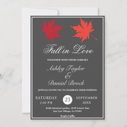 Elegante rustieke herfst bladeren grijs boho herfs kaart (Voorkant)