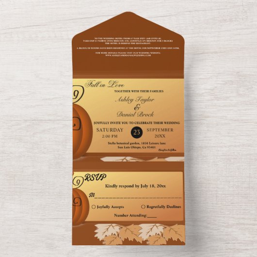 Elegante rustieke herfst bladeren herfst bloemenbr all in one uitnodiging (Binnen)