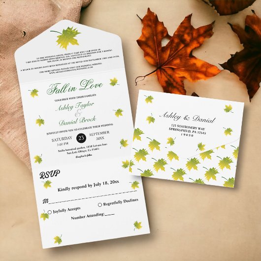 Elegante rustieke herfst bladeren herfst bloemenbr all in one uitnodiging