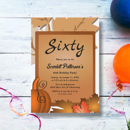 Elegante rustieke herfst bladeren pompoen 60e verj kaart