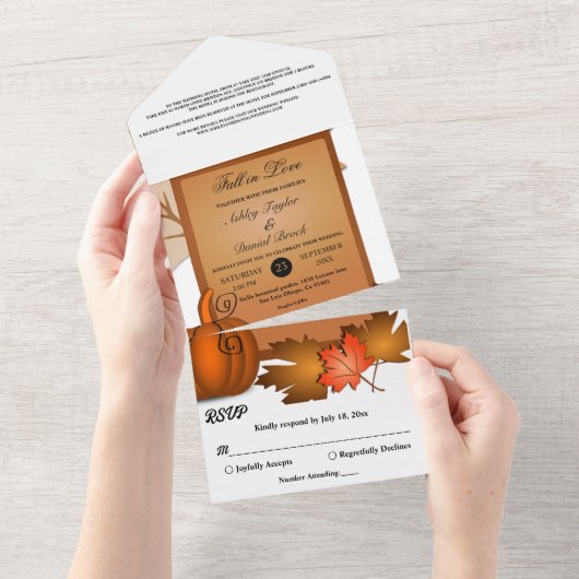 Elegante rustieke herfst bladeren pompoen herfst b all in one uitnodiging (Afscheurbaar)