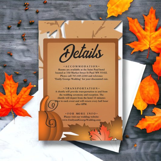 Elegante rustieke herfst bladeren pompoen herfst b informatiekaartje