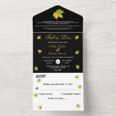 Elegante rustieke herfst bladeren zwart-wit bruilo all in one uitnodiging (Binnen)