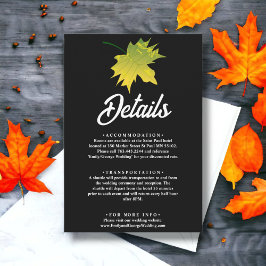 Elegante rustieke herfst bladeren zwart-wit bruilo informatiekaartje