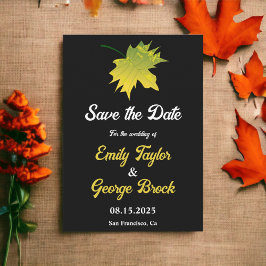 Elegante rustieke herfst bladeren zwart-wit bruilo save the date