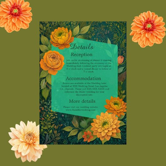 elegante rustieke herfst Bloemen bruiloft Informatiekaartje