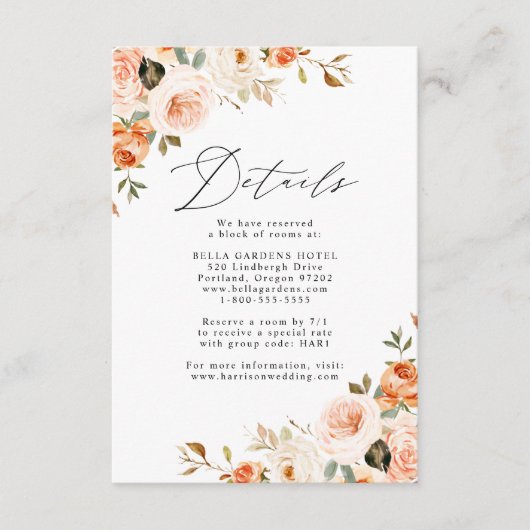 Elegante rustieke Herfst Bloemen Trouwdetails Informatiekaartje (Voorkant)