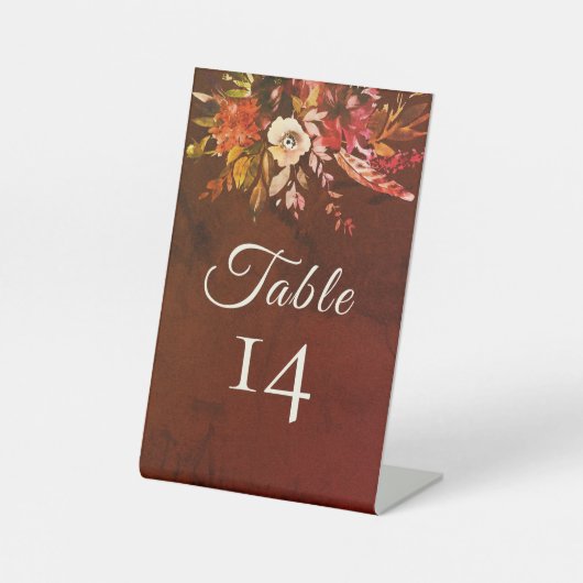 Elegante rustieke Herfst Bloemen Trouwtafel Nummer Reclamebord Met Voetstuk (Voorkant)