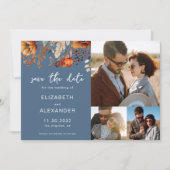 Elegante rustieke herfst bloemenbruiloft 3 foto's save the date (Voorkant)