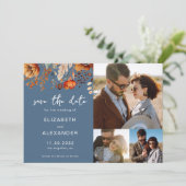 Elegante rustieke herfst bloemenbruiloft 3 foto's save the date (Staand voorkant)