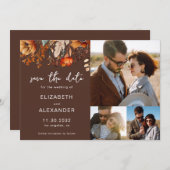 Elegante rustieke herfst bloemenbruiloft 3 foto's save the date (Voorkant / Achterkant)