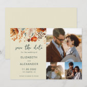 Elegante rustieke herfst bloemenbruiloft 3 foto's save the date (Voorkant / Achterkant)