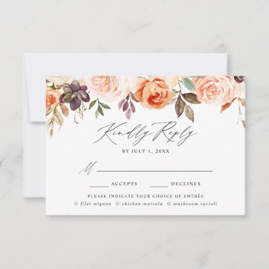 Elegante rustieke Herfst Bloemenmaaltijd keuze RSV RSVP Kaartje (Voorkant)