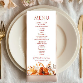 Elegante Rustieke Herfst Bloemige Bruiloft Menu