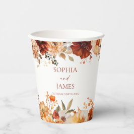 Elegante Rustieke Herfst Bloemige Bruiloft Papieren Bekers